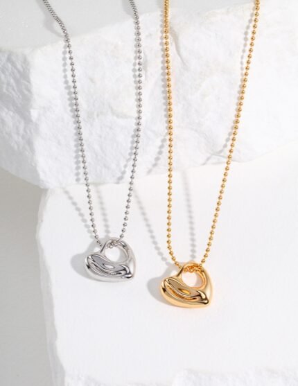 Mirrored Open-Heart Beaded Chain Necklace